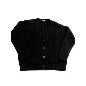 There Was One V-Neck Ribbed Cardigan in Black